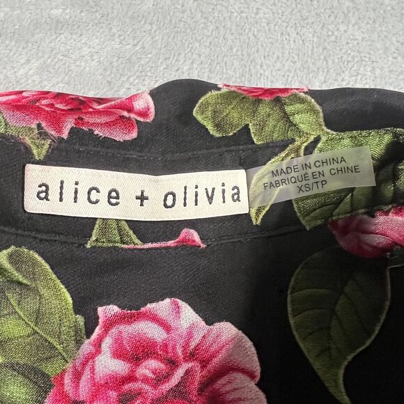 Alice Olivia Womens Floral Blouse Sz XS Silk Blend Button Down Sheer Romantic - Picture 9 of 12